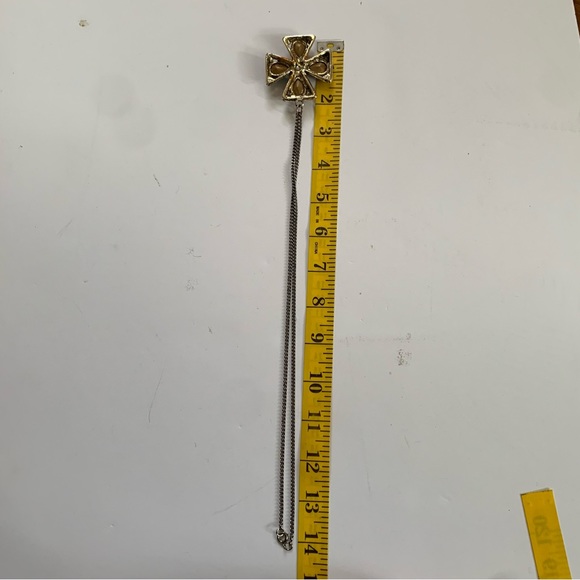 Vintage Rhinestone Maltese Cross colorful Necklace Gold tone - Picture 5 of 9